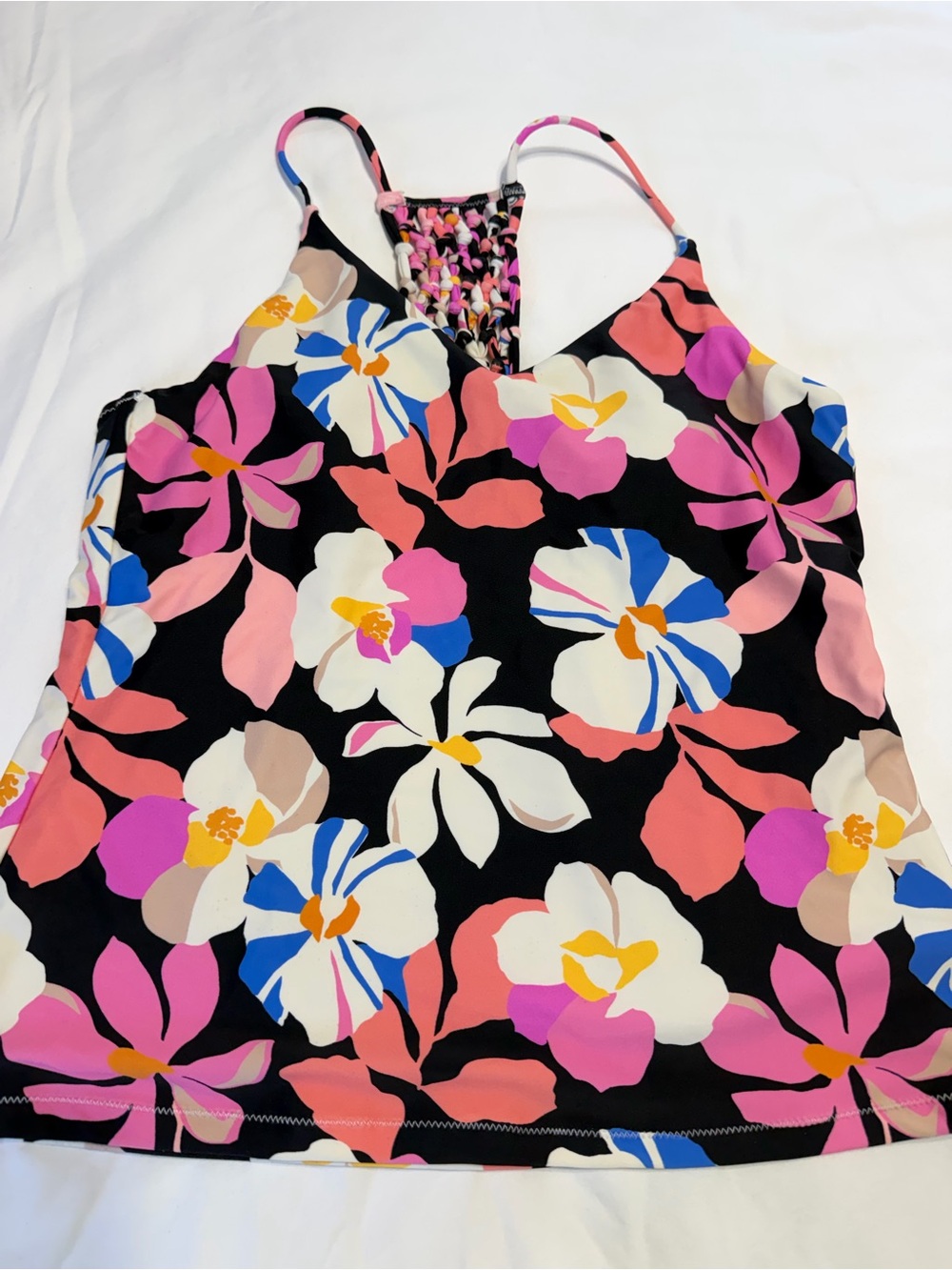 Raisins Floral Tankini Top Large Black Pink Braided Racerback modest mom top